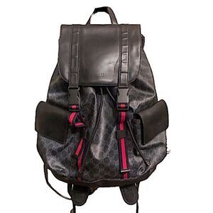 GUCCI Supreme Backpack Black Leather and Coated Canvas Size: Large AUTH COA